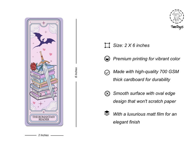 TwoDays Cute Tarot Bookmarks for Book Lovers - Dark Romance Fantasy Merch for Reading Women, Booktok Accessories Gifts for Bookish (Set of 10, 6'' X 2'') - Image 2