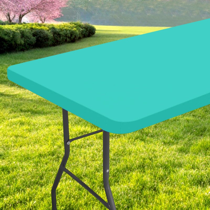 Spotjoy Rectangle Picnic Table Cloth  Waterproof Elastic Fitted Tablecloths  Washable Polyester Table Cover for Camping  Indoor and Outdoor (Aqua  30""x96"") - Image 1