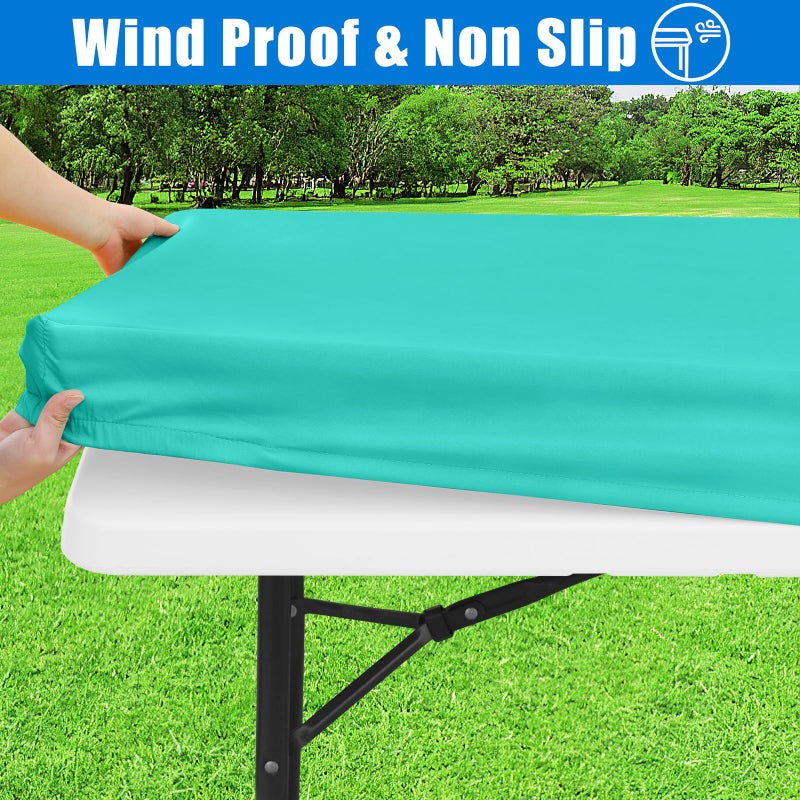 Spotjoy Rectangle Picnic Table Cloth  Waterproof Elastic Fitted Tablecloths  Washable Polyester Table Cover for Camping  Indoor and Outdoor (Aqua  30""x96"") - Image 3