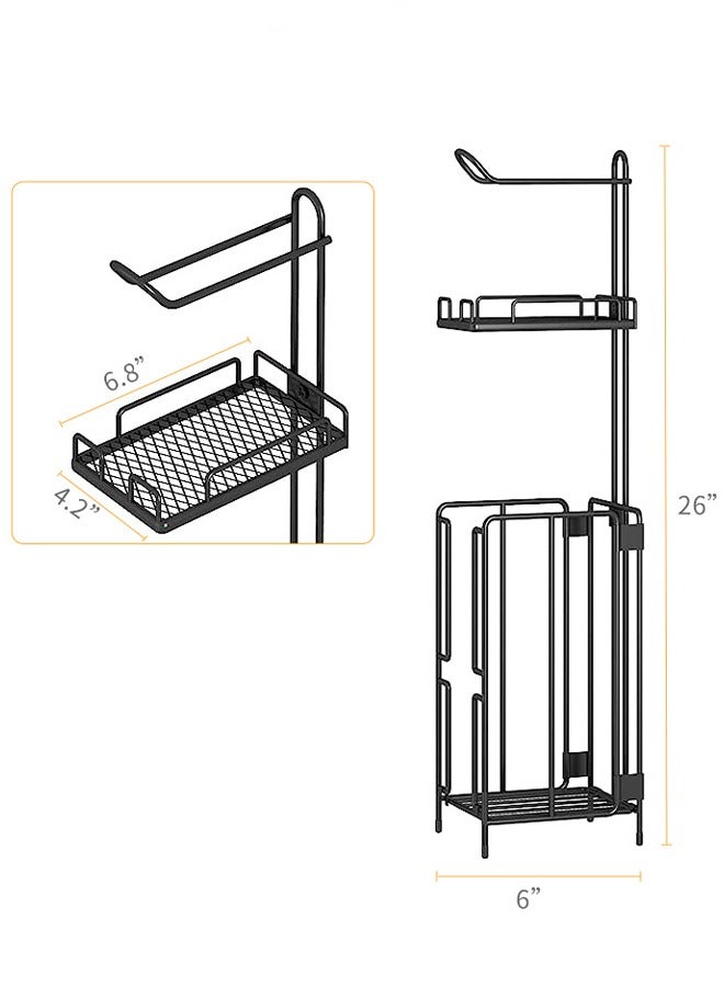 حامل ورق التواليت حامل مناديل ورقية موزع مع رف لتخزين الحمام يحمل احتياطي ميجا رولز الحمام قائم بذاته لتخزين مناديل المرحاض - Image 2