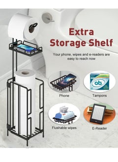 Generic Toilet Paper Holder Stand Tissue Paper Roll Dispenser with Shelf for Bathroom Storage Holds Reserve Mega Rolls Bathroom Freestanding Toilet Tissue Storage  - Image 3