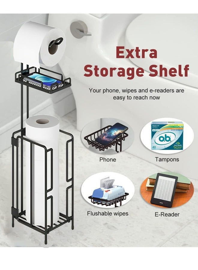 حامل ورق التواليت حامل مناديل ورقية موزع مع رف لتخزين الحمام يحمل احتياطي ميجا رولز الحمام قائم بذاته لتخزين مناديل المرحاض - Image 3