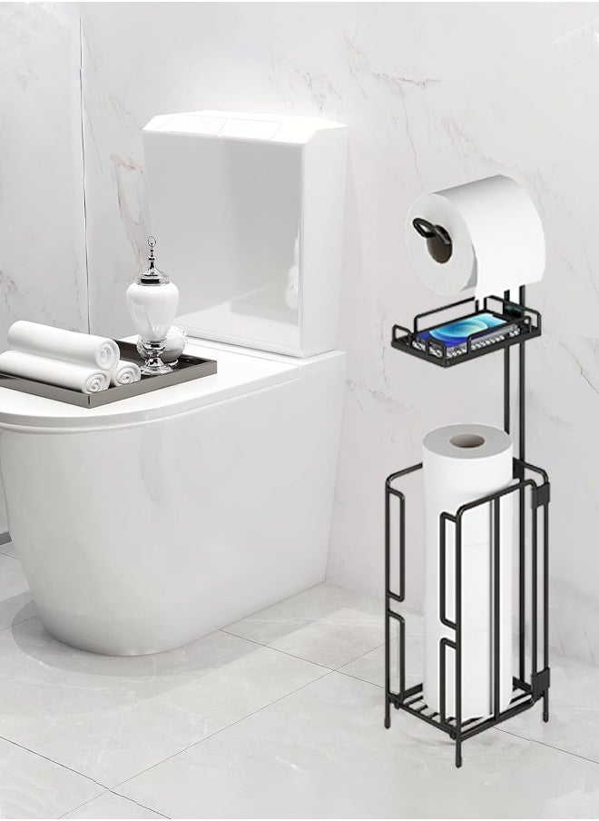 Generic - Toilet Paper Holder Stand Tissue Paper Roll Dispenser with Shelf for Bathroom Storage Holds Reserve Mega Rolls Bathroom Freestanding Toilet Tissue Storage - Image 1