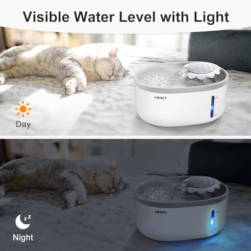 NPET Cat Water Fountain with Visible Water Level Window, White Grey 2L/67oz Automatic Pet Water Fountain with Quiet Pump, Dog Water Dispenser for Drinking (Regular) - Image 3
