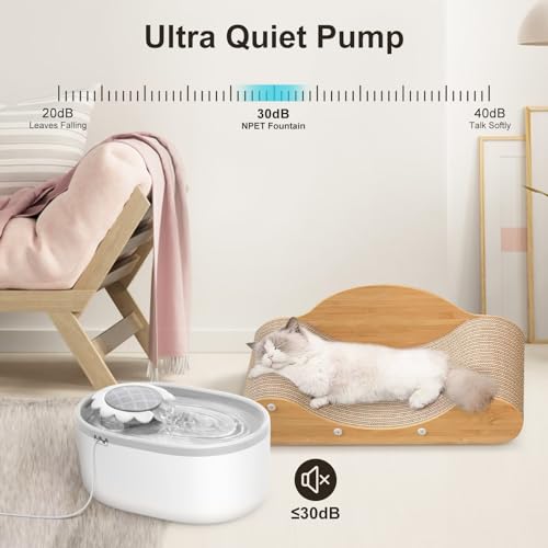 NPET Cat Water Fountain with Visible Water Level Window, White Grey 2L/67oz Automatic Pet Water Fountain with Quiet Pump, Dog Water Dispenser for Drinking (Regular) - Image 4