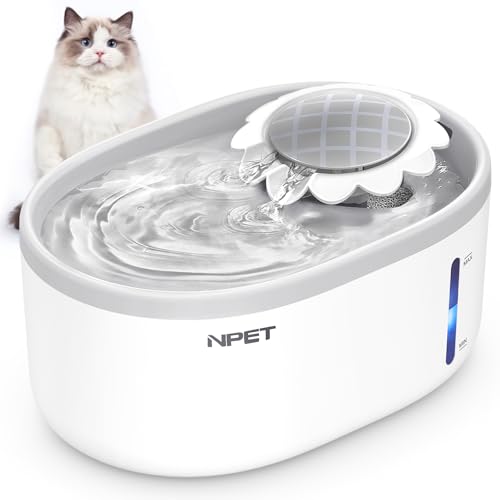 NPET Cat Water Fountain with Visible Water Level Window, White Grey 2L/67oz Automatic Pet Water Fountain with Quiet Pump, Dog Water Dispenser for Drinking (Regular) - Image 1