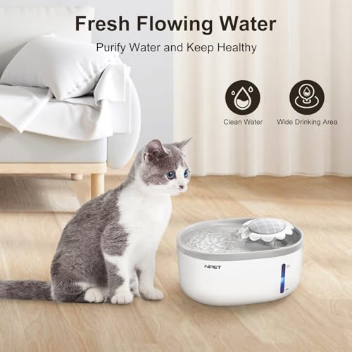 NPET Cat Water Fountain with Visible Water Level Window, White Grey 2L/67oz Automatic Pet Water Fountain with Quiet Pump, Dog Water Dispenser for Drinking (Regular) - Image 2