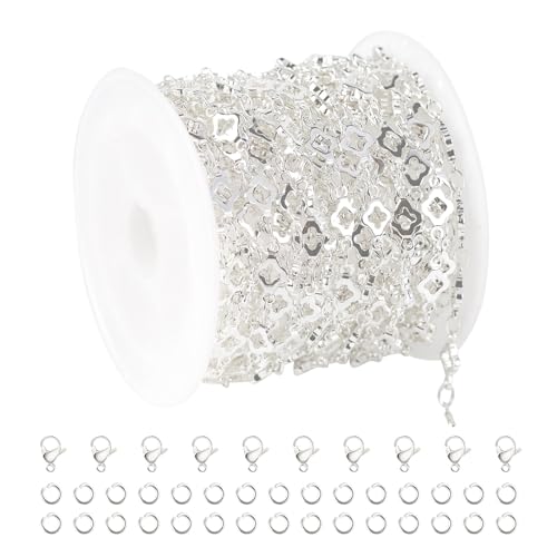 YOUBEIYEE 4 Yard Silver Plated Brass Chain for Jewelry Making Hollow Four Leaf Clover Necklace Bracelet for Women Jewelry Making Chains Bulk - Image 1