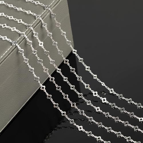 YOUBEIYEE 4 Yard Silver Plated Brass Chain for Jewelry Making Hollow Four Leaf Clover Necklace Bracelet for Women Jewelry Making Chains Bulk - Image 4