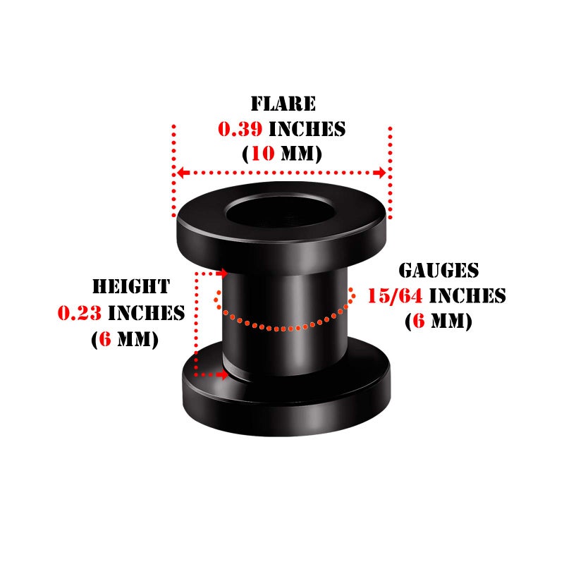 BIG GAUGES Pair of Screw 316L Surgical Steel 2gauges 6 mm Black Piercing Jewelry Earring Stretcher Plug Tunnel Lobe BG0121 - Image 3