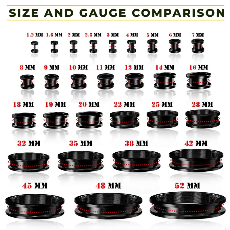 BIG GAUGES Pair of Screw 316L Surgical Steel 2gauges 6 mm Black Piercing Jewelry Earring Stretcher Plug Tunnel Lobe BG0121 - Image 5