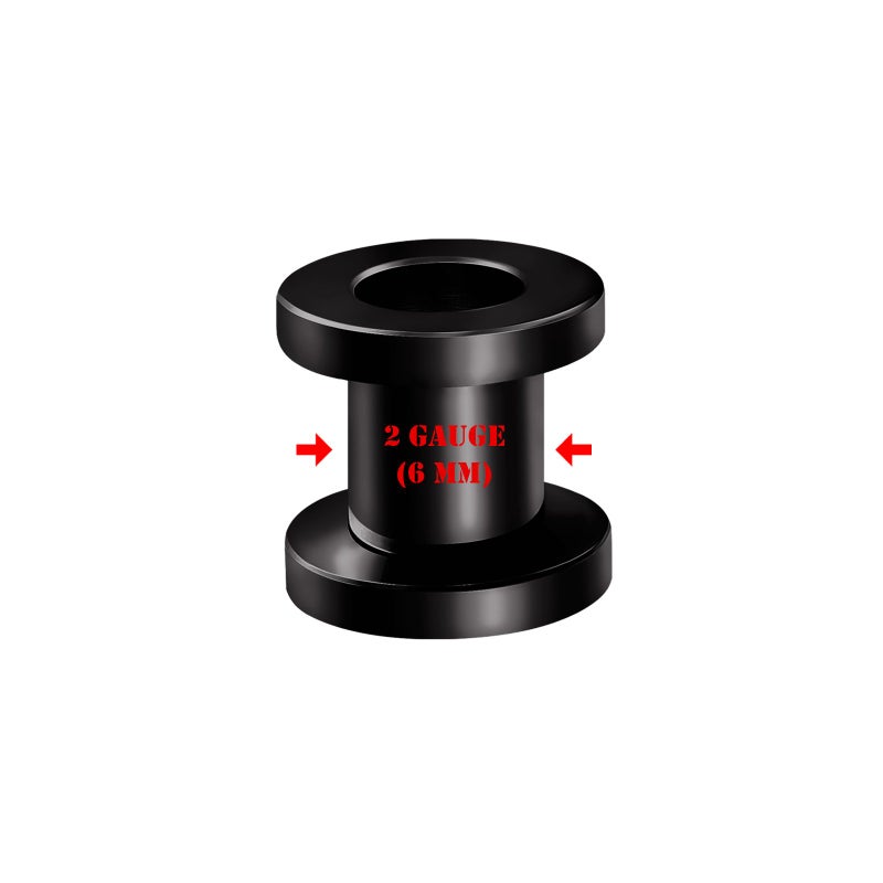 BIG GAUGES Pair of Screw 316L Surgical Steel 2gauges 6 mm Black Piercing Jewelry Earring Stretcher Plug Tunnel Lobe BG0121 - Image 2