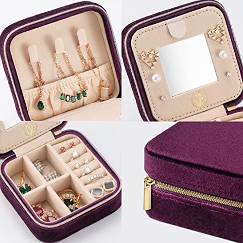 ZPROW Plush Velvet Travel Jewelry Case, Travel Jewelry Organizer, Jewelry Travel Case, Travel Jewelry Box, Small Jewelry Case, Jewelry Travel Box, Earring Organizer with Mirror - Purple 4packs - Image 3