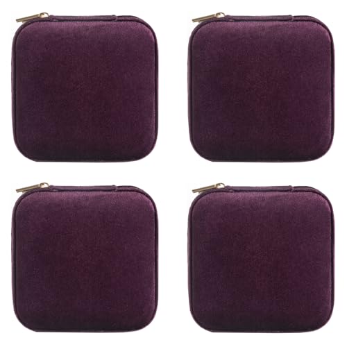 ZPROW Plush Velvet Travel Jewelry Case, Travel Jewelry Organizer, Jewelry Travel Case, Travel Jewelry Box, Small Jewelry Case, Jewelry Travel Box, Earring Organizer with Mirror - Purple 4packs - Image 1