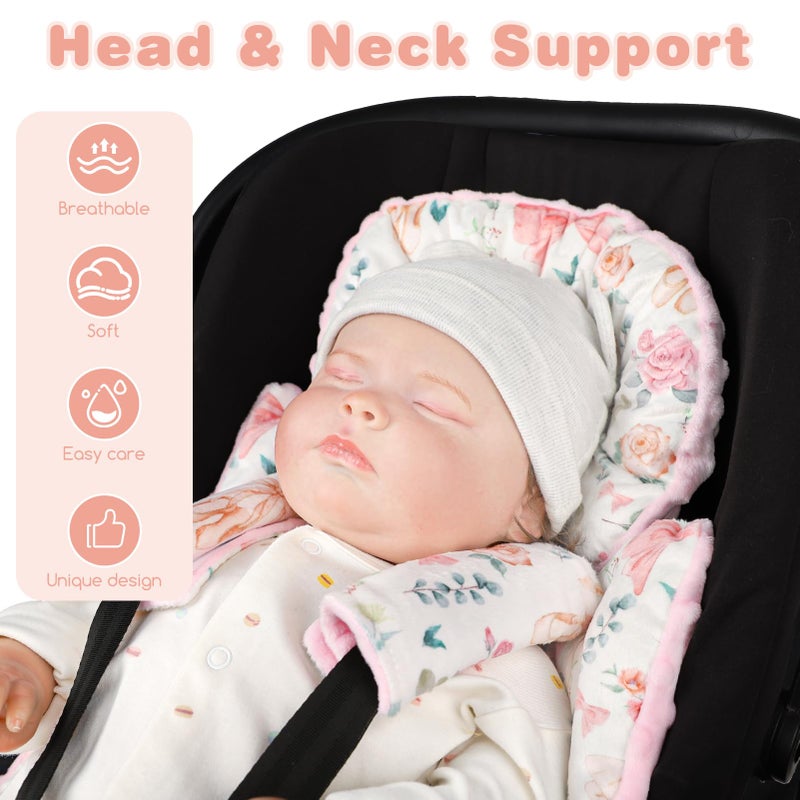GFU 3-in-1 Infant Car Seat Insert, Soft Head and Body Support,Ultra & Strap Covers Set, Reversible Newborn Car Seat Cushion Pad for Baby Boy & Girl fits Stroller, Swing, Bouncer (Pink Bow) - Image 2