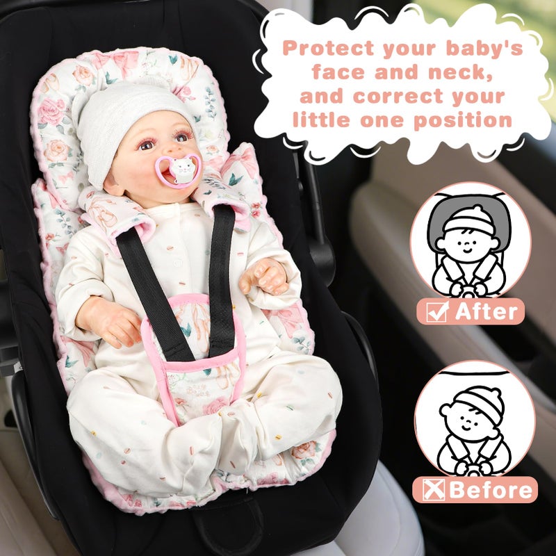 GFU 3-in-1 Infant Car Seat Insert, Soft Head and Body Support,Ultra & Strap Covers Set, Reversible Newborn Car Seat Cushion Pad for Baby Boy & Girl fits Stroller, Swing, Bouncer (Pink Bow) - Image 5