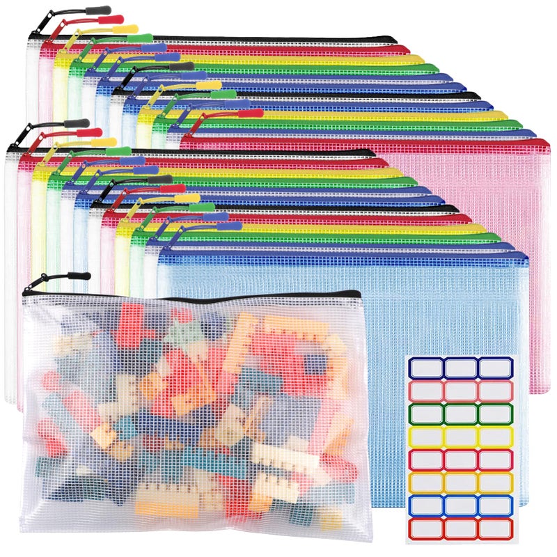 YOPCDJ 24pcs Mesh Zipper Pouch Bags A4 Zipper Bags for Classroom Organization, Waterproof Document Zipper Pouches for Cosmetics, Travel Storage File Bags for Office Supplie - Image 1
