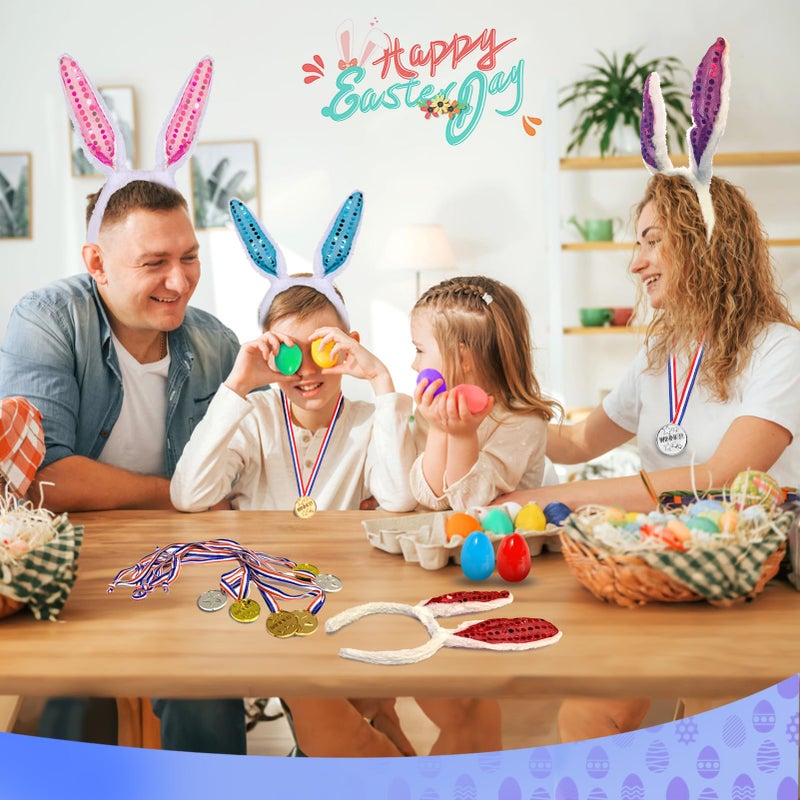 Atonofun Easter Outdoor Party Games for Kids, Potato Sack Race Jumping Bags, Bunny Ears Headbands, Egg and Spoon Race, Legged Relay Race Bands for Easter Theme Party Favor, Easter Eggs Hunt Game - Image 5
