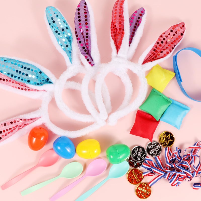 Atonofun Easter Outdoor Party Games for Kids, Potato Sack Race Jumping Bags, Bunny Ears Headbands, Egg and Spoon Race, Legged Relay Race Bands for Easter Theme Party Favor, Easter Eggs Hunt Game - Image 3