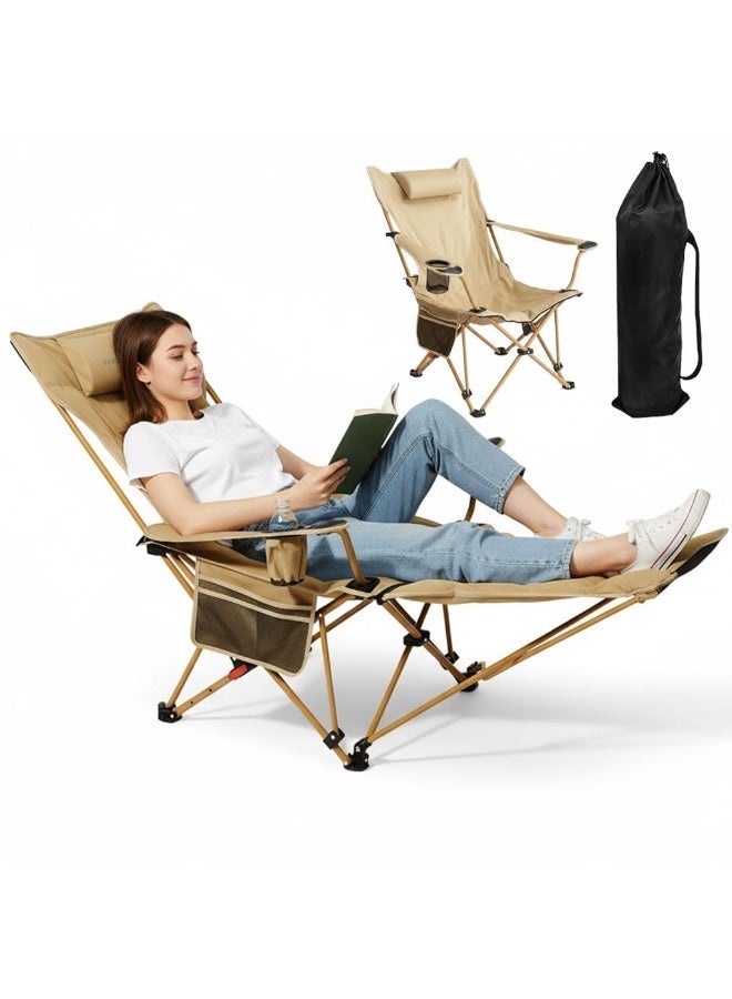 جرين ليون كرسي تخييم فيسترو، كرسي تخييم قابل للطي والحمل، يتحمل وزنًا يصل إلى 120 كجم، مزود بجيب جانبي للتخزين وحامل أكواب، وأربع زوايا قابلة للتعديل ومسند قدم قابل للإزالة، مثالي للتخييم في الهواء الطلق والشاطئ، سهل وسريع التركيب، مصنوع من قماش أكسفورد 600D، قاعدة مانعة للانزلاق، مسند رأس مبطن ناعم، حقيبة حمل مرفقة، إطار متين على شكل حرف X، مصنوع من الفولاذ الكربوني - لون بيج - Image 1