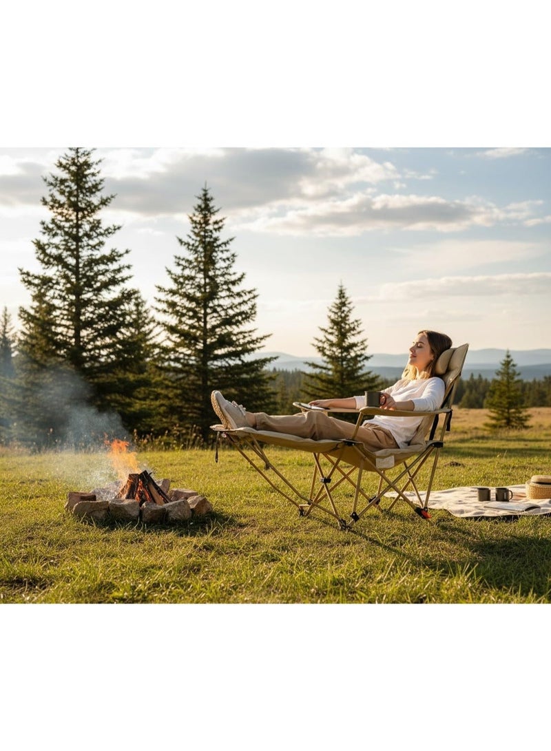 جرين ليون كرسي تخييم فيسترو، كرسي تخييم قابل للطي والحمل، يتحمل وزنًا يصل إلى 120 كجم، مزود بجيب جانبي للتخزين وحامل أكواب، وأربع زوايا قابلة للتعديل ومسند قدم قابل للإزالة، مثالي للتخييم في الهواء الطلق والشاطئ، سهل وسريع التركيب، مصنوع من قماش أكسفورد 600D، قاعدة مانعة للانزلاق، مسند رأس مبطن ناعم، حقيبة حمل مرفقة، إطار متين على شكل حرف X، مصنوع من الفولاذ الكربوني - لون بيج - Image 2