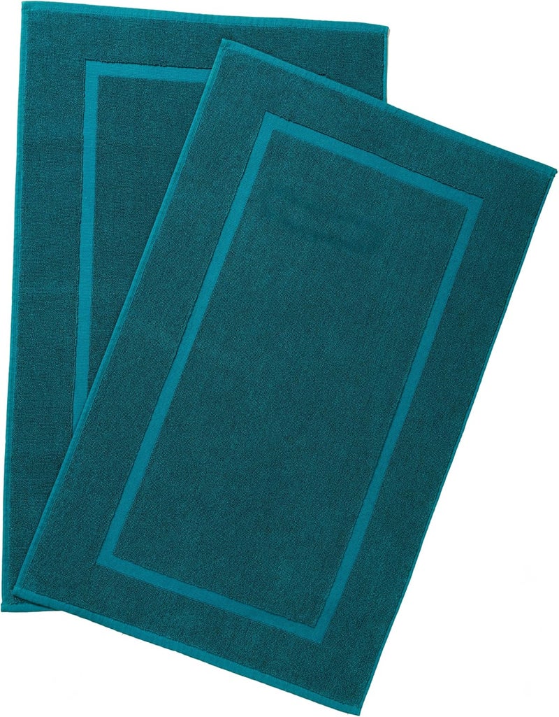 HILLFAIR -900 GSM-100% قطن حلقي منشفة أرضية- فندق-سبا حوض-دش حمام منشفة أرضية- 21 × 34 بوصة - حصائر استحمام قطنية، قابلة للغسل في الغسالة، ماصة- مجموعة من منشفتين- لون أزرق مائل إلى الأخضر - Image 1