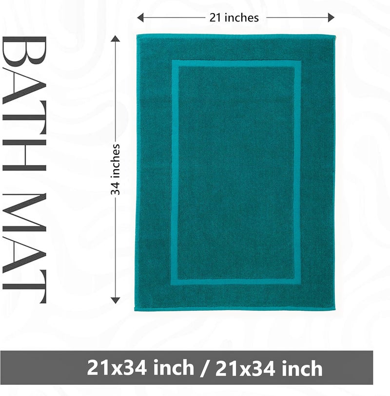 HILLFAIR -900 GSM-100% قطن حلقي منشفة أرضية- فندق-سبا حوض-دش حمام منشفة أرضية- 21 × 34 بوصة - حصائر استحمام قطنية، قابلة للغسل في الغسالة، ماصة- مجموعة من منشفتين- لون أزرق مائل إلى الأخضر - Image 2