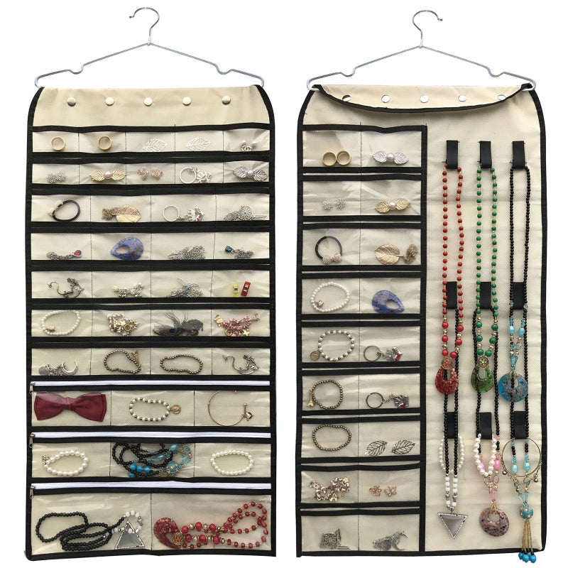 BB Brotrade Hanging Jewelry OrganizerAccessories Organizer56 Pocket Organizer for Holding Jewelries Beige56 Pockets - Image 1