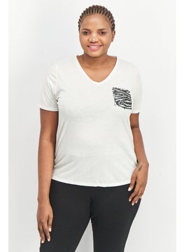 Women V Neck Short Sleeve Top, White