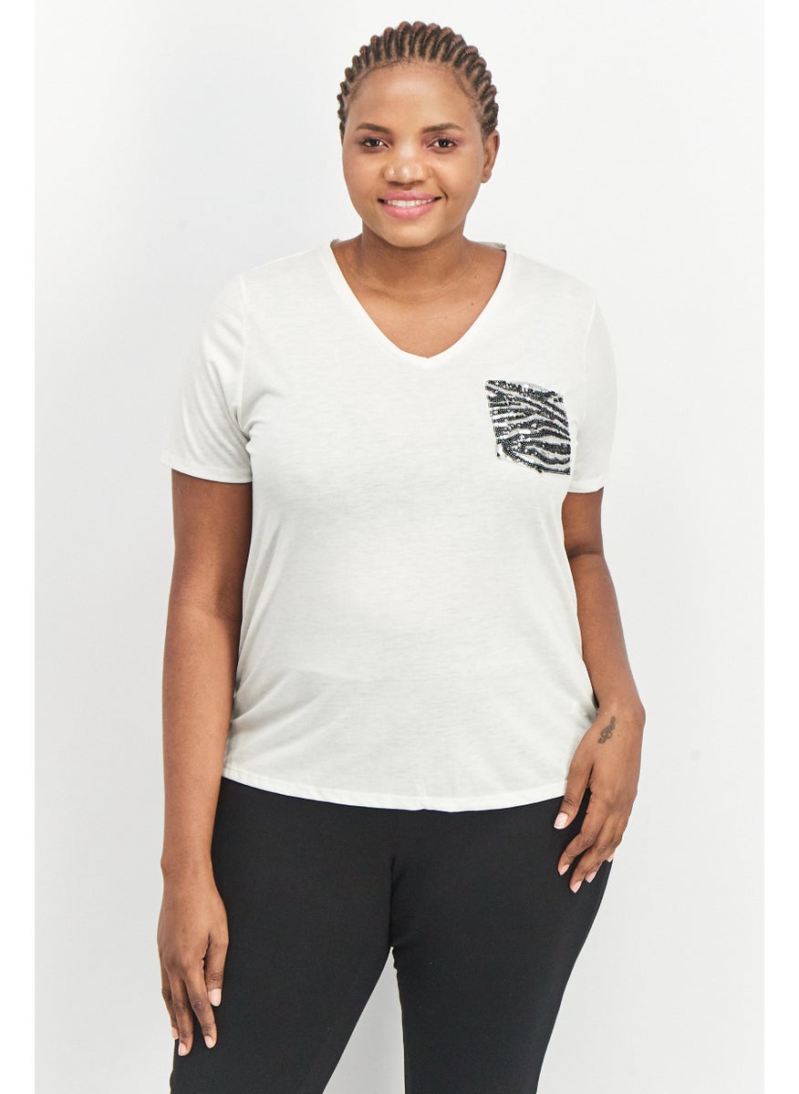 DeFacto - Women V Neck Short Sleeve Top, White - Image 1