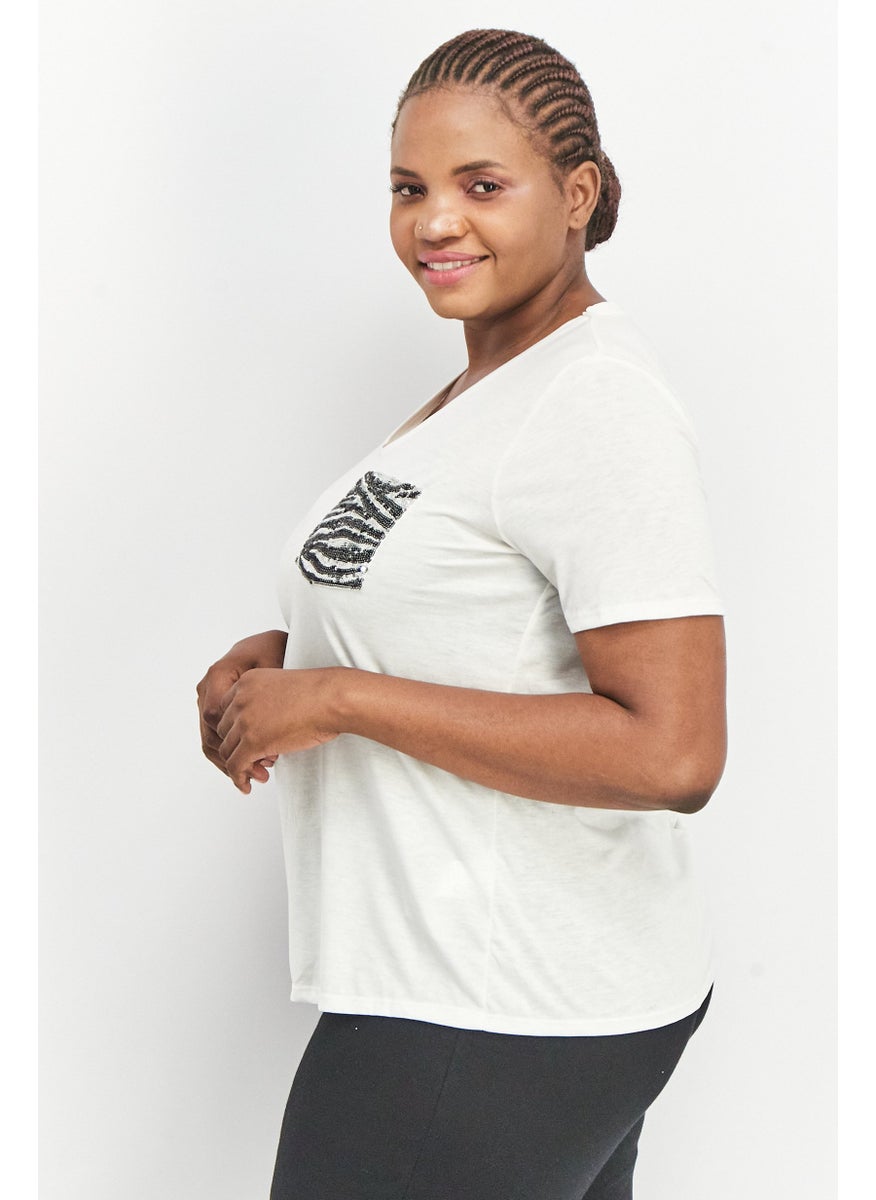 DeFacto - Women V Neck Short Sleeve Top, White - Image 1