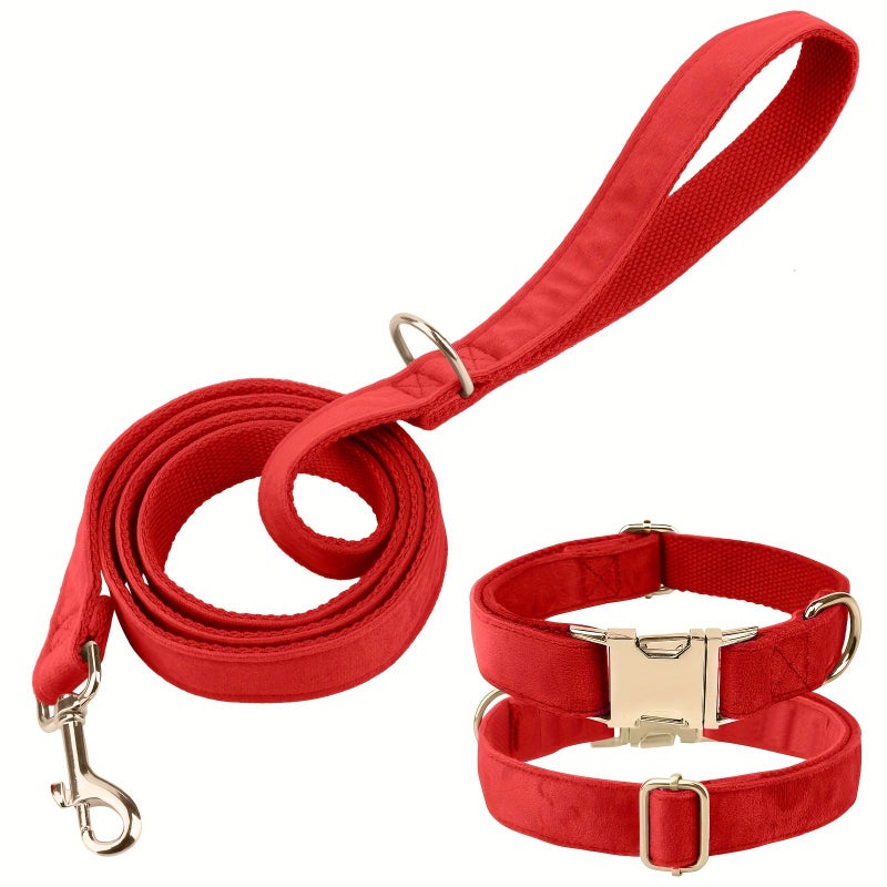 Rose Red Velvet Dog Collar and Leash Set for Small Medium Large Dogs - Image 1