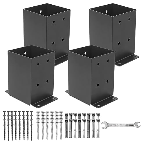 AXWHYS 4×4 Post Base 4 Pcs, (Inner Size 3.6"x3.6") Post Brackets, Heavy Duty Black Metal Powder-Coated Thick Steel Post Anchor Outdoor for Support Deck Base Plate Pergola Brackets Fence Kit - Image 1