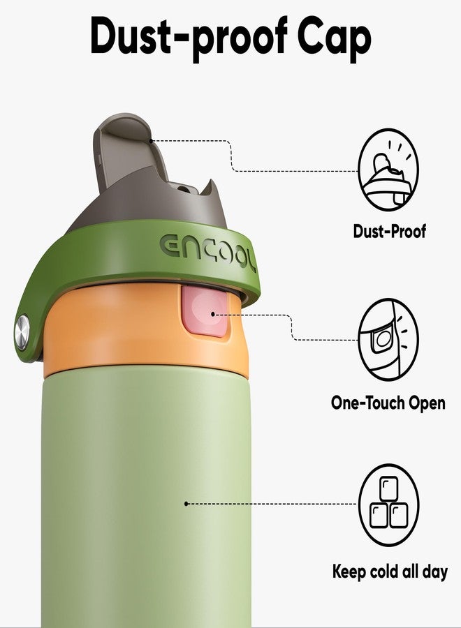 Encool Insulated Stainless Steel Water Bottle with Straw - Leak Proof Sports Water Bottle for School, Travel, Keeps Cold All Day, One-Touch Flip Lid, BPA-Free, 40 oz, Sage Green - Image 2
