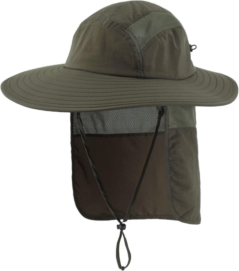 Home Prefer UPF 50+ Mens Wide Brim Fishing Hat with Neck Flap Sun Hat for Men Women Sun Protection Cap - Image 1