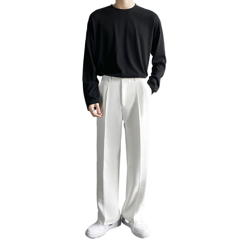 Korean Style Loose Straight Suit Pants for Men White.