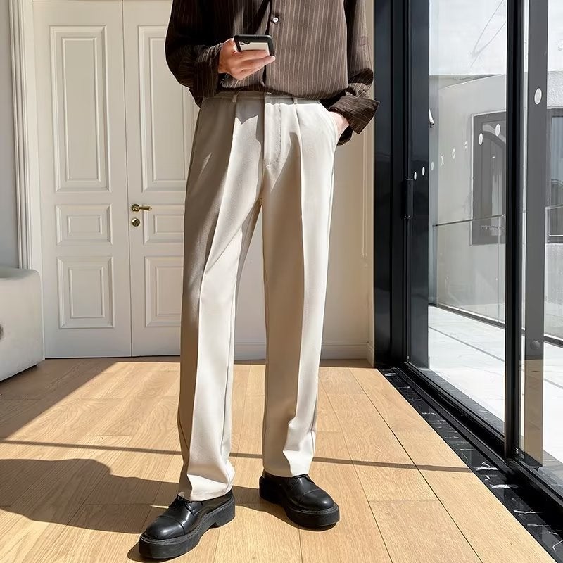 Korean Style Loose Straight Suit Pants for Men White.