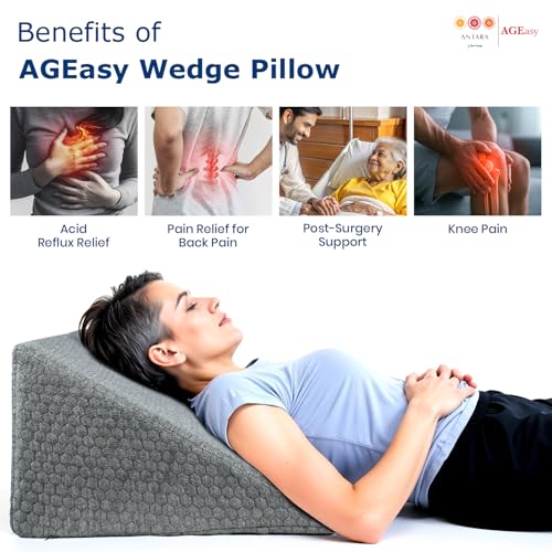 AGEasy Antara Wedge Pillow | 100% Memory Foam Orthopedic/Triangular Cushion for Back Support, Leg Elevation, Pregnancy, Acid Reflux, Snoring | Improves Comfort & Posture While Sitting/Working on Bed - Image 2