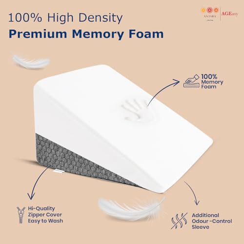 AGEasy Antara Wedge Pillow | 100% Memory Foam Orthopedic/Triangular Cushion for Back Support, Leg Elevation, Pregnancy, Acid Reflux, Snoring | Improves Comfort & Posture While Sitting/Working on Bed - Image 3