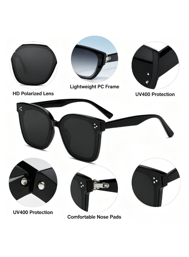 Unisex Polarized Square Sunglasses with UV400 Protection, Lightweight PC Frame, Black - Image 4