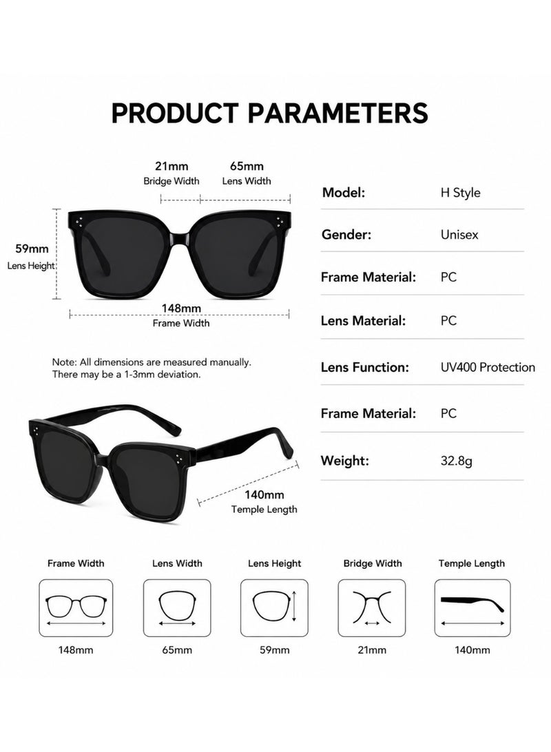Unisex Polarized Square Sunglasses with UV400 Protection, Lightweight PC Frame, Black - Image 2