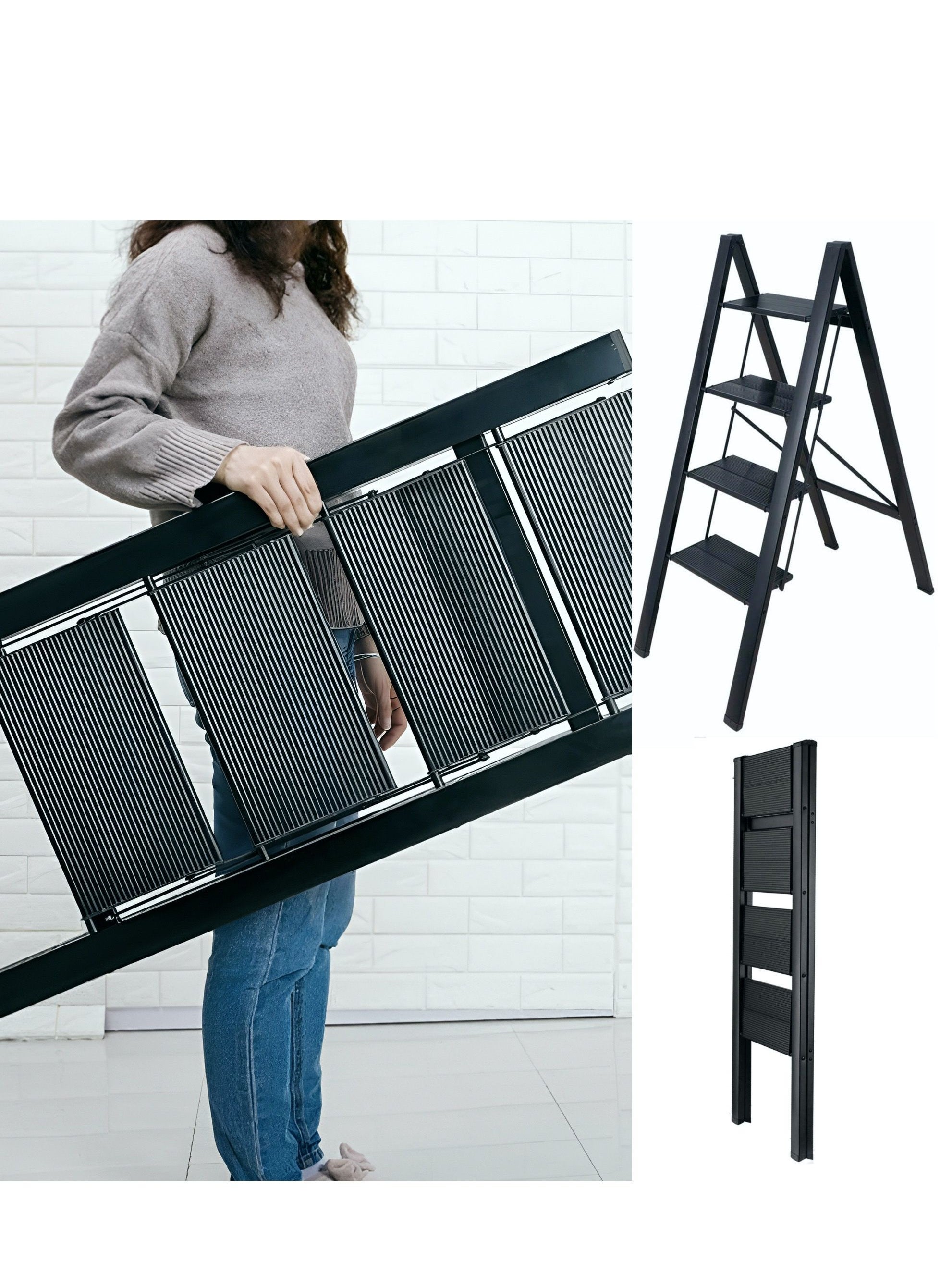 Multipurpose Step Ladder Folding Ladder with Anti-Slip Pedal Folding Step Stool Portable Lightweight Foldable Stepladder for Home Kitchen Library Office 150 KG Capacity (4 STEPS) 