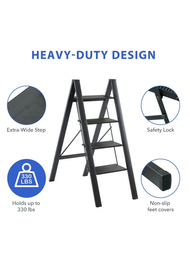 HEXAR - Multipurpose Step Ladder Folding Ladder with Anti-Slip Pedal Folding Step Stool Portable Lightweight Foldable Stepladder for Home Kitchen Library Office 150 KG Capacity (4 STEPS) - Image 1