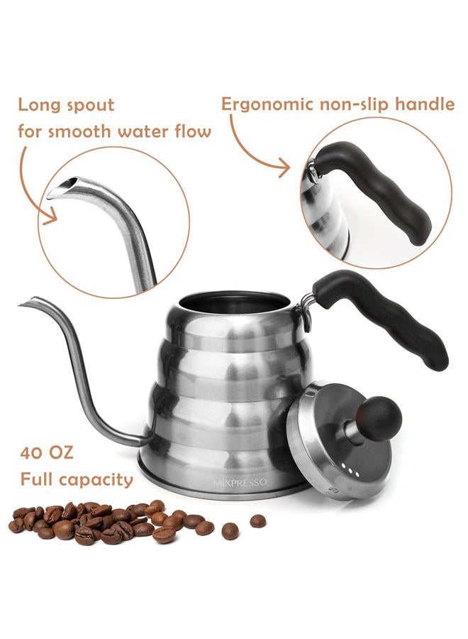 Mixpresso Gooseneck Pour Over Coffee Kettle, Barista Pour Control Design, Ideal for Coffee and Tea, High-Grade Stainless Steel I 1.2 Liter (40 OZ), Induction Cooker Stovetop Kettle (Stainless Steel) - Image 2