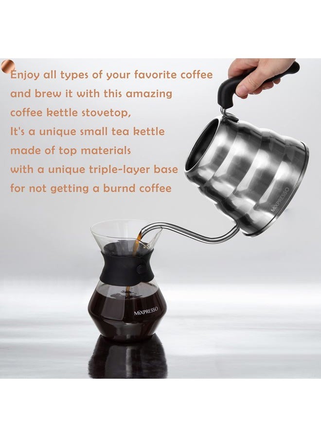 Mixpresso Gooseneck Pour Over Coffee Kettle, Barista Pour Control Design, Ideal for Coffee and Tea, High-Grade Stainless Steel I 1.2 Liter (40 OZ), Induction Cooker Stovetop Kettle (Stainless Steel) - Image 3