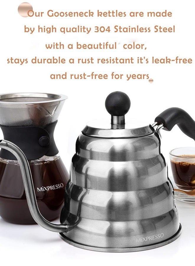 Mixpresso Gooseneck Pour Over Coffee Kettle, Barista Pour Control Design, Ideal for Coffee and Tea, High-Grade Stainless Steel I 1.2 Liter (40 OZ), Induction Cooker Stovetop Kettle (Stainless Steel) - Image 5