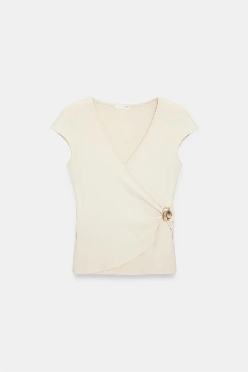 Dilvin Cream Natural DILVIN Women’s Slim Fit Wrap Blouse for Women | Best Price UAE