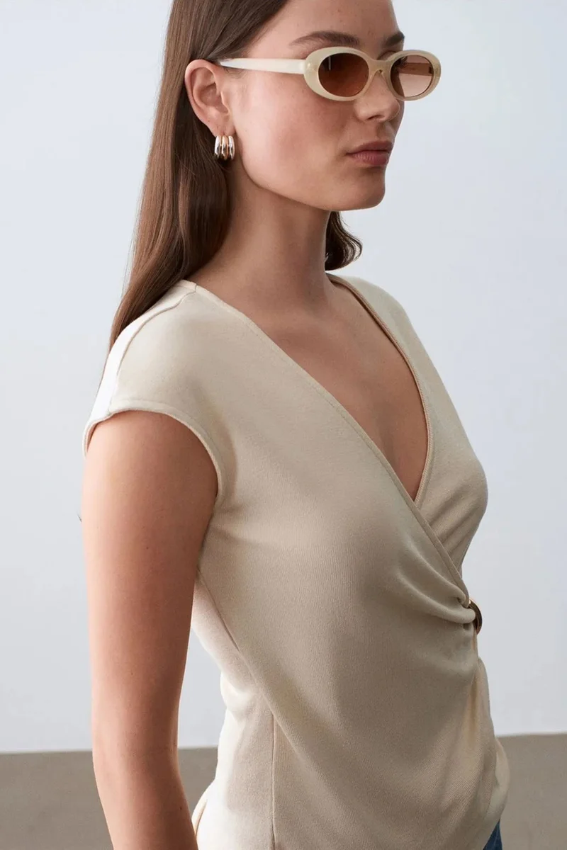 Dilvin Cream Natural DILVIN Women’s Slim Fit Wrap Blouse for Women | Best Price UAE