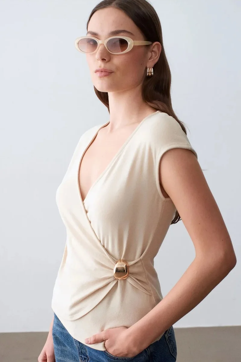 Dilvin Cream Natural DILVIN Women’s Slim Fit Wrap Blouse for Women | Best Price UAE