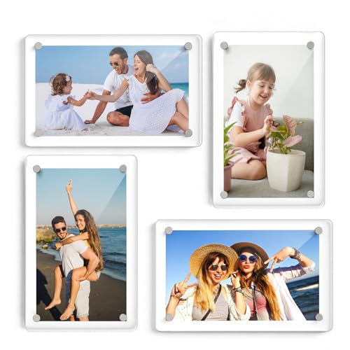 DomeStar 4 x 6 Magnet Picture Frames for Fridge 4 Pack Acrylic Fridge Magnetic Frames for Photo Postcard Office Home Decor - Image 1